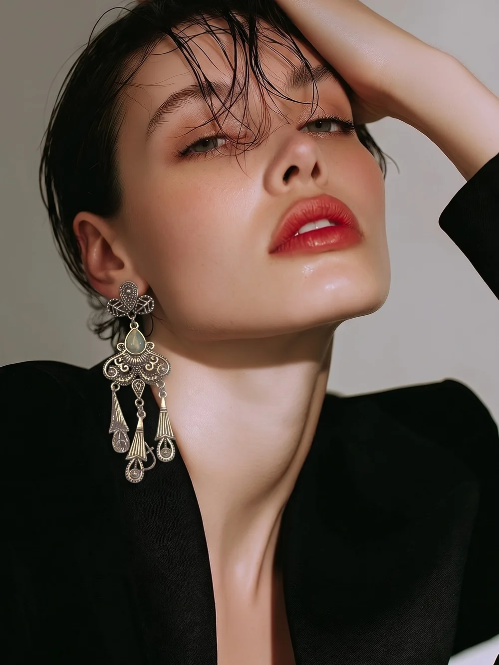 paparazzi Silver-Tone Filigree Chandelier Earrings with Pale Green Accent